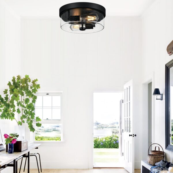 Black Flush Mount Ceiling Light Fixtures, 2-Light Ceiling Mount for Farmhouse with Seeded Glass Lampshade, Industrial Flush Mount Light Fixture Farmhouse for Hallway, Kitchen, Entryway and Foyer - Image 5