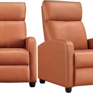 Yaheetech Padded Seat Recliner Chair Set of 2 Single Sofa Recliner for Living Room PU Leather Upholstered Reclining Chair Home Theater Seating Tan