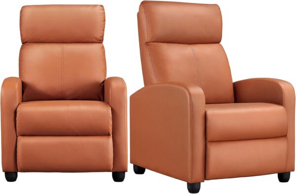 Yaheetech Padded Seat Recliner Chair Set of 2 Single Sofa Recliner for Living Room PU Leather Upholstered Reclining Chair Home Theater Seating Tan