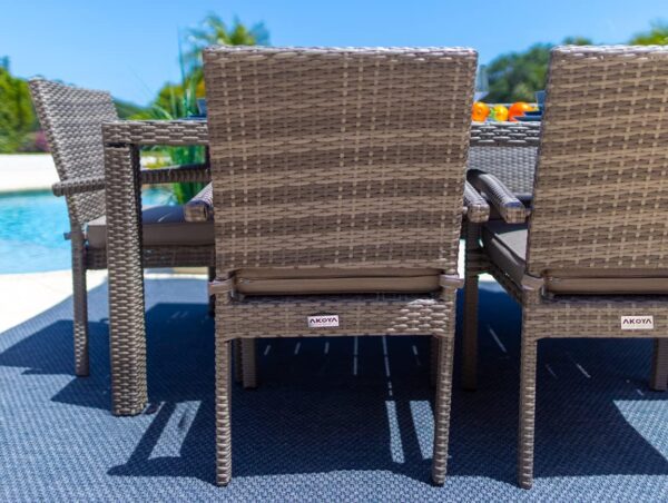 Sorrento 9-Piece Resin Wicker Outdoor Patio Furniture Dining Table Set in Gray w/Dining Table and Eight Cushioned Chairs (Flat-Weave Gray Wicker, Sunbrella Canvas Charcoal) - Image 5