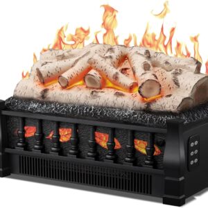 Electric Fireplace Log Set Heater, 21" Vintage Design Portable Freestanding Fireplace Log Heater,Realistic Flames,Overheated Protection,Realistic Ember Bed for Home and Office,750W/1500W