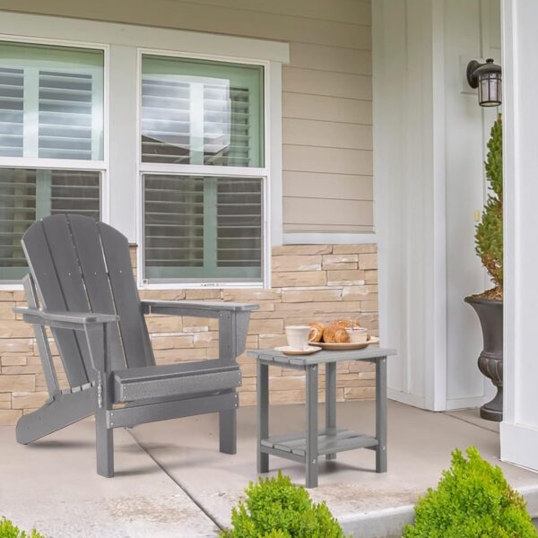 Adirondack Outdoor Side Table, 2-Tier Sturdy Patio End Table Weather Resistant, 16.5" Solid Side Table for Patio, Pool, Porch (Grey) - Image 2