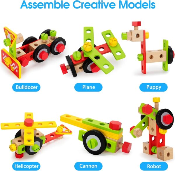 Kids Tool Set Toy with Drill, Stem Montessori Toys for 3 4 5 Years Old Boy Girl, 44 Pcs Wooden Toddler Tool Kits Inc Box, Learning Educational Construction Toy - Image 4