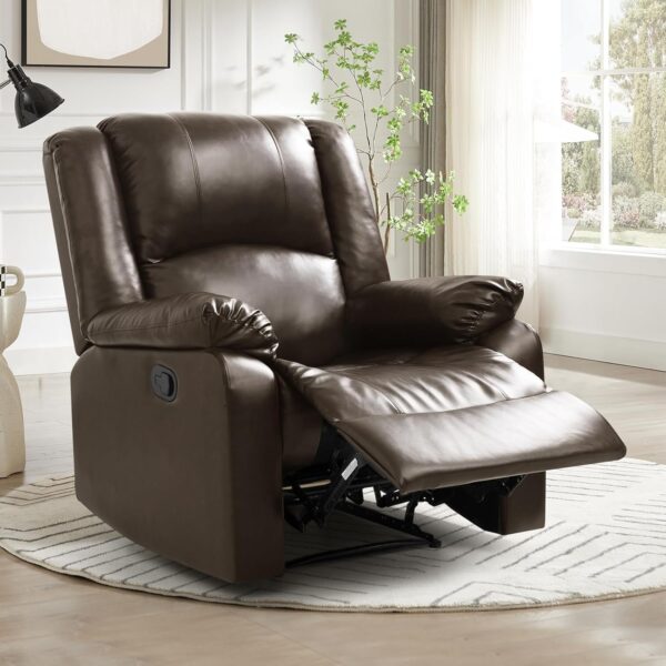 EASELAND PU Leather Recliner Chairs for Adults, Reading Recliner Chairs for Bedroom, Fluffy Arm Chair with High-Density Sponge Cushion, Reclining Chairs with Lumbar Support for Living Room(Brown) - Image 3