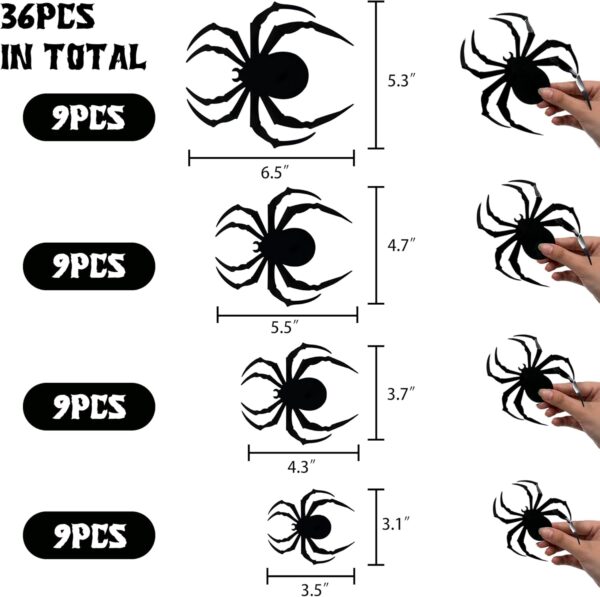 Dazzle Bright 36 Pcs LED Halloween 3D Spider Decorations Wall Stickers, 4 Different Size Removable PVC Wall Sticker for Indoor Home Window Decor Party Supplies - Image 2