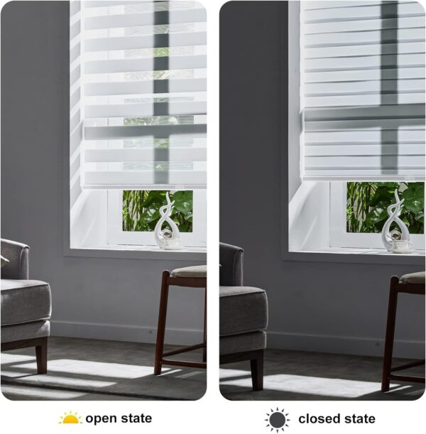 Persilux Cordless Zebra Blinds for Windows Free-Stop Roller Windows Shades (24" W X 72" H, White) Dual Layer Light Control for Day and Night, Light Filtering Sheer Shades for Home, Easy to Install - Image 5