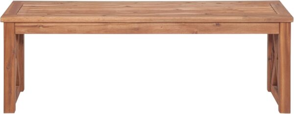 Walker Edison Roanoke Modern Solid Acacia Wood X Frame Outdoor Bench, 52 Inch, Brown - Image 4
