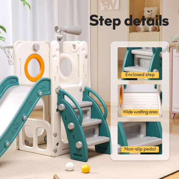 6 in 1 Toddler Playset with Slide,Toddler Slide,Slide for Kids with Basketball Hoop,Ball,Ring Toss,Kids Slide Toddler Playground Toddler Slide Indoor Outdoor Toys (6 in 1, White Orange) - Image 4