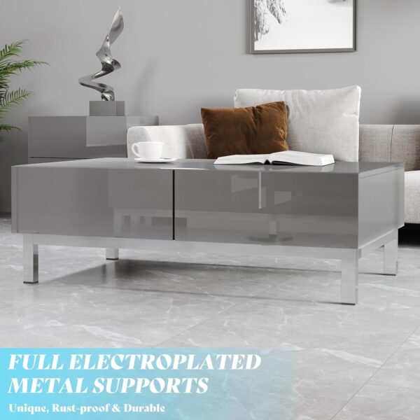 AMERLIFE 40" High Gloss Electroplated Coffee Table, Modern Minimalist Center Table with 2 Magnetic Storage Drawers, Rectangular Simple Cocktail Table for Living Room, Waiting Area, Office, White - Image 5
