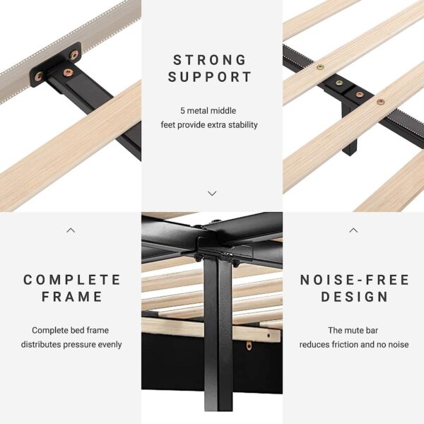 Full Size Bed Frame with LED Lights, Upholstered Platform Bed Frame with Adjustable Headboard and Charging Station, Wooden Slats Support, Easy Assembly, No Box Spring Needed, Black - Image 7