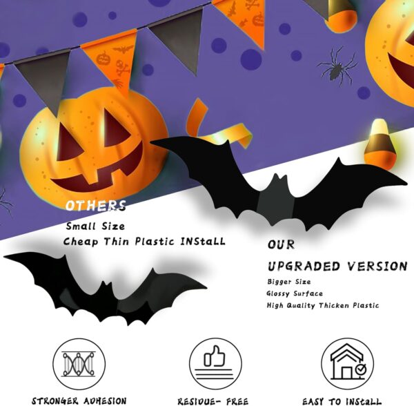 Halloween Party Supplies Hallween Decorations Bats Wall Decor 140PCS Realistic PVC 3D Black Scary Bat Sticker for Creepy Home Decor Halloween Party Decorations DIY Wall Decal Bathroom Indoor Halloween - Image 4