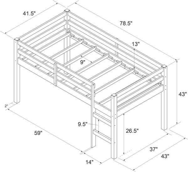 DHP Milton Twin Loft Bed, White, Traditional Small Space Junior Size, Horizontal Paneling, Sturdy Wood Construction - Image 4