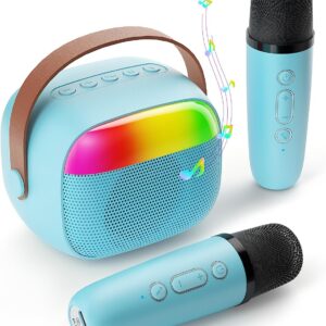 Mini Karaoke Machine for Kids, Convenient Karaoke Machine with 2 Wireless Microphones, Fashion Toy Gifts for Christmas Birthday for Girls and Boys, Ages 4-12 Family Reunion