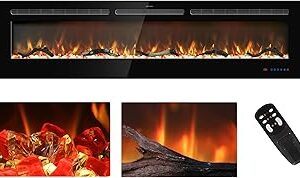 72 inches Electric Fireplace Inserts, Recessed and Wall Mounted Fireplace Heater, Large Screen w/Thermostat, Remote & Touch Screen, Multicolor Flame, Timer, Logs & Crystal, 750W/1500W