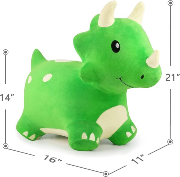iPlay, iLearn Bouncy Pals Dinosaur Hopper Toy 2 Year Old Boy, Toddler Plush Bounce Animals, Ride on Bouncing Triceratops for Kids, Outdoor Hopping Horse Bouncer, Cool Birthday Gifts 3 4 5 6 Yr Girls - Image 7