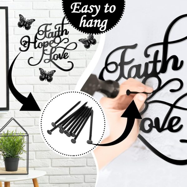 Metal Wall Art Decor Set 4 Pieces Rustic Black Love Signs for Home Decor Vintage Metal Butterflies Inspirational Metal Butterfly Wall Decorations Faith Hope Love Black Metal Sign for Home Decor - Image 5