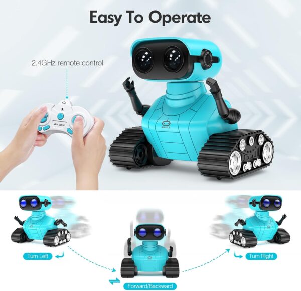 ALLCELE Robot Toys, Rechargeable RC Robots for Kids Boys, Remote Control Toy with Music and LED Eyes, Gift for Children Age 3 Years and Up - Blue - Image 3