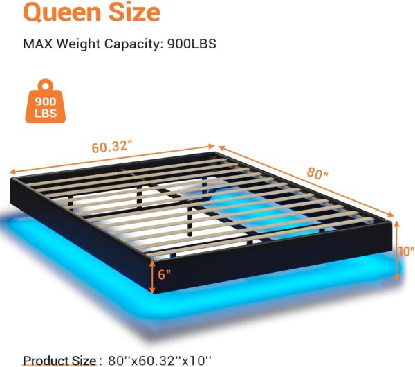 DICTAC Floating Queen Bed Frame with LED Lights Modern Upholstered Platform Bed Frame Queen Size no Headboard Faux Leather Queen Led Visual Floating Bed,No Box Spring Needed, Easy to Assemble,Black - Image 2