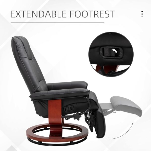 HOMCOM Faux Leather Manual Recliner, Adjustable Swivel Lounge Chair with Footrest, Armrest and Wrapped Wood Base for Living Room, Black - Image 5