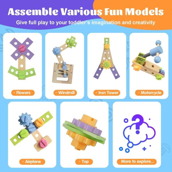 Wooden Tool Set for Kids, 30 PCS Toddler Tool with Vest, Montessori STEM Educational Pretend Play Construction Toy for 3 4 5 6 Year Old, Preschool Learning Activities Birthday Gifts for Boys Girls - Image 5