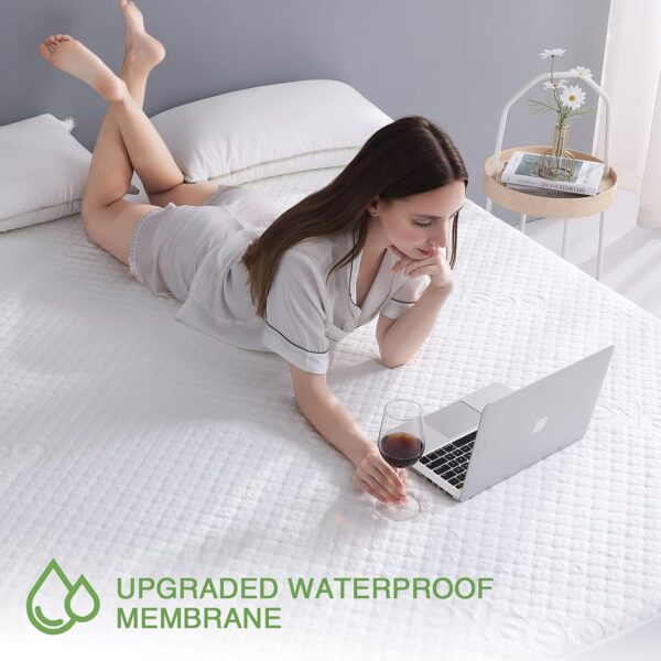 King Size Waterproof Mattress Protector Rayon from Bamboo Cooling Fitted Mattress Pad Cover with Deep Pocket Up to 18'' - Image 3