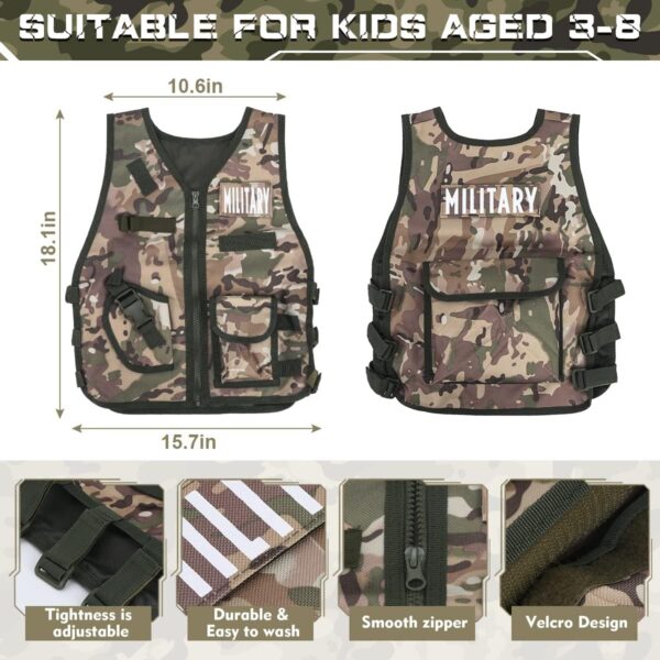 17 PCS Kids Army Costume, Military Soldier Dress up Role Play, Combat Marines for Halloween with Camouflage Vest, Helmet and Accessories for Kids Boys 3+ - Image 7