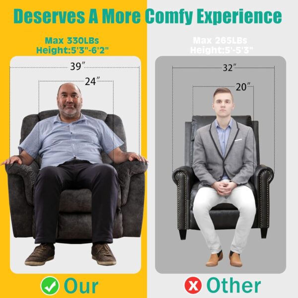 ANJ Swivel Rocker Recliner Chair, Oversized Manual 360° Swivel Recliners, Comfy Glider Rocking Chairs for Big Man, Extra Wide Overstuffed Reclining Chair for Living Room, Grey - Image 3