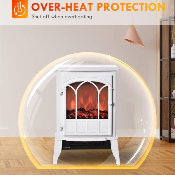 HOMCOM 22" Electric Fireplace Stove, Freestanding Fire Place Heater with Realistic Logs and LED Flame, Adjustable Temperature, Overheat Protection, 750W/1500W, White - Image 6