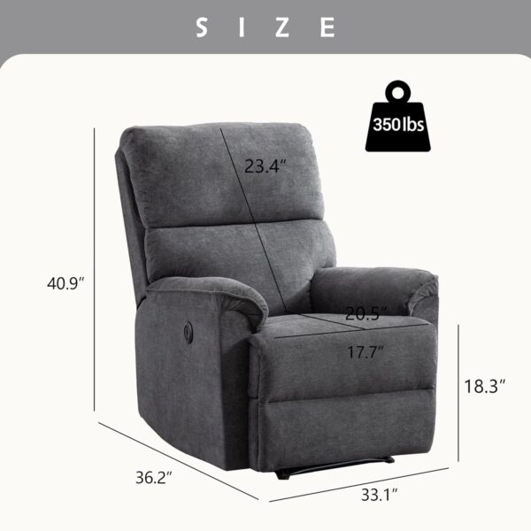 Power Recliner Chair, Electric Recliner, Breathable Fabric Single Overstuffed Recliner Sofa Chair with USB Charge Port for Elderly Living Room, Bedroom, Gray - Image 3