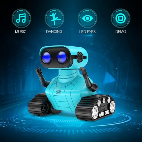 ALLCELE Robot Toys, Rechargeable RC Robots for Kids Boys, Remote Control Toy with Music and LED Eyes, Gift for Children Age 3 Years and Up - Blue - Image 2
