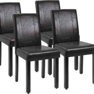 JUMMICO Dining Chair PU Leather Living Room Chairs Modern Kitchen Armless Side Chair with Solid Wood Legs Set of 4(Black)