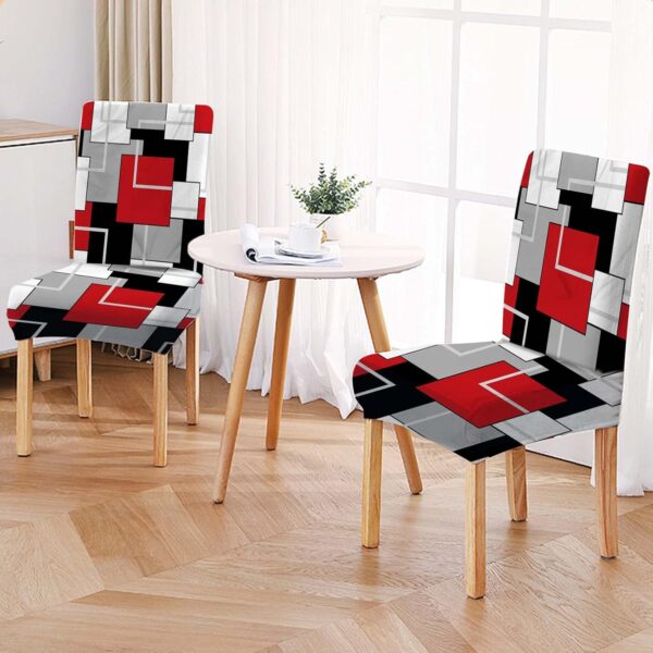MCALK Geometric Red Chair Covers Set of 4 and Table Runner,Stretch Red Chair Slipcovers for Kitchen,Washable Removable Chair Protector Modern Chair Covers for Dining Room - Image 6