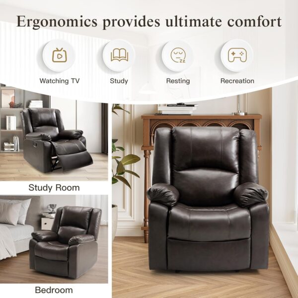 EASELAND PU Leather Recliner Chairs for Adults, Reading Recliner Chairs for Bedroom, Fluffy Arm Chair with High-Density Sponge Cushion, Reclining Chairs with Lumbar Support for Living Room(Brown) - Image 7
