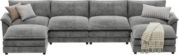 YESHOMY Sectional Modular Sofa U Shaped Chenille Fabric Couch with High Supportive & Soft Sponges and Removable Ottoman, Sleeper Comfy Upholstered Furniture for Living Room, Grey - Image 3