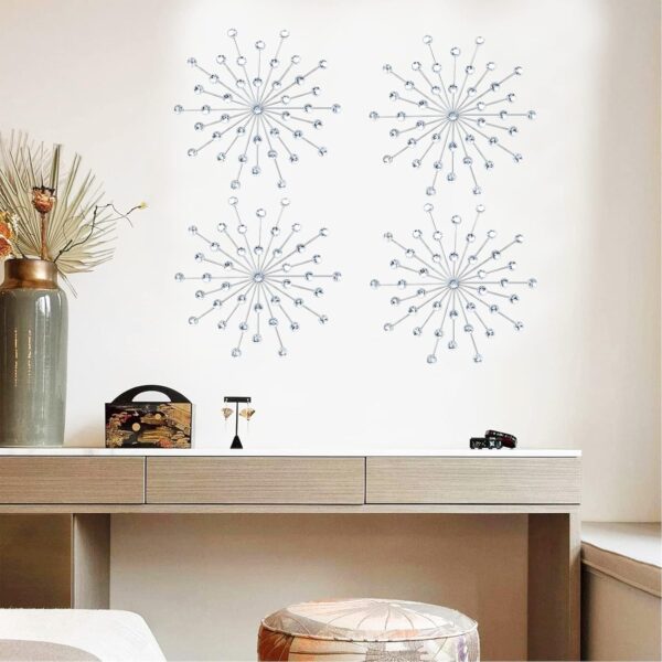 ZEXUIRU 3 Set Silver Metal Jeweled Wall Art Bling Crystal Home Décor Sun Burst Rhinestone Wall Hanging Diamond Accents - Image 4