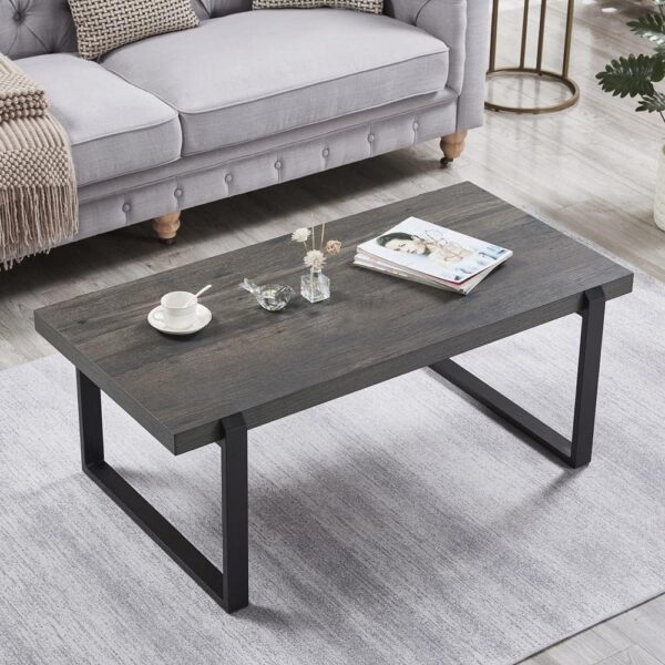 EXCEFUR Modern Coffee Table, Rustic Wood and Metal Center Table, Rectangle Cocktail Tea Table for Living Room, Grey, 44 Inch - Image 3