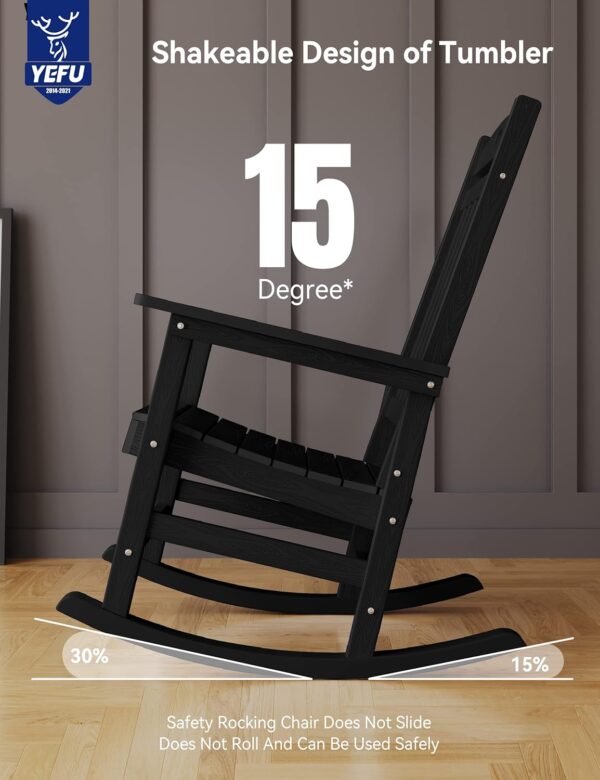 YEFU Outdoor Rocking Chair Oversized,Seat Depth 22",Backrest Height 31",Patio Poly Wide Rocker Chair with 380lbs Weight Capacity,Weather Resistant,for Lawn, Porch, Backyard, Indoor and Garden(Black) - Image 4