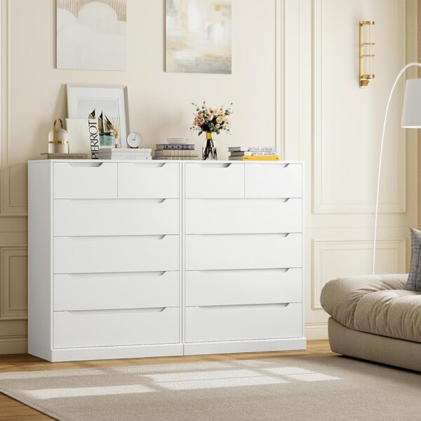 HOSTACK Modern 6 Drawer Dresser for Bedroom, Tall Chest of Drawers with Storage, Large Wood Storage Chest Organizer with Cut-Out Handle, Accent Storage Cabinet for Living Room, Entryway, Classic White - Image 4