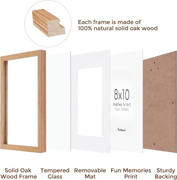 8x10 Picture Frame, Solid Oak Wood Photo Frame 8 x 10 with Tempered Real Glass, 8x10 Frame Matted to 5x7, Rustic Wooden Frame 8 by 10 for Wall & Tabletop Display, 8x 10 Photo Frame - Image 3