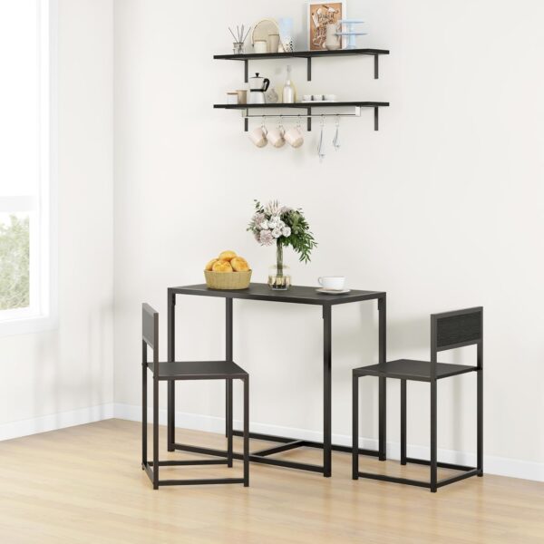 HOMCOM 3-Piece Industrial Dining Table Set for 2, Kitchen Table and Chairs, Dining Room Sets for Small Spaces, Black - Image 2