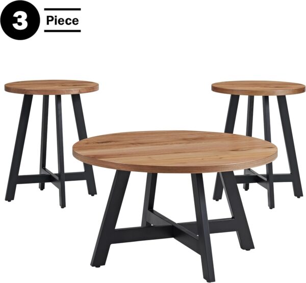 Alaterre Furniture 3-Piece Coffee Table Set for Living Room, Apartment, or Dorm, 24", Walnut & Black - Image 3