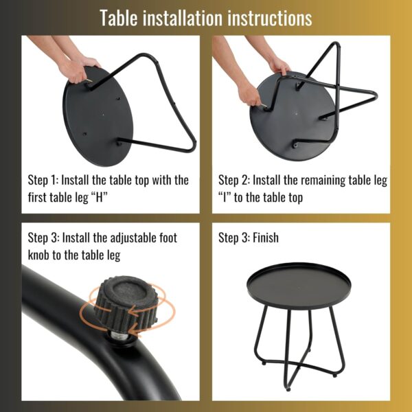 3 Pieces Patio Conversation Bistro Set, Outdoor FurnitureBistro Set, Outdoor Rattan Furniture with Round Table and 2 Armchairs for Lawn, Garden, Balcony, Poolside, Steel Frame, Black - Image 7