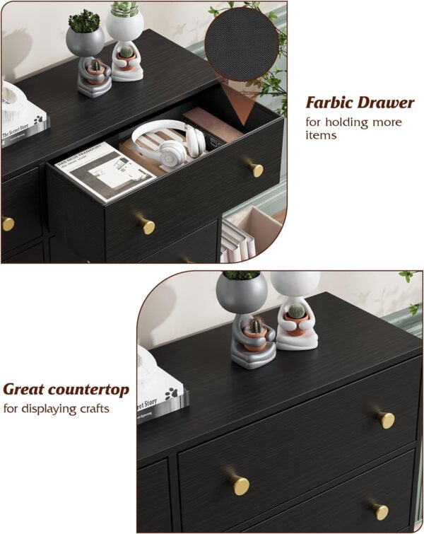 Nicehill 6 Drawers Dresser for Bedroom, Fabric Storage Tower, Dresser & Chest of Drawers Organizer，Storage Cabinet, Hallway, Closets, Living Room, Black Wooden Dresser（Black） - Image 5
