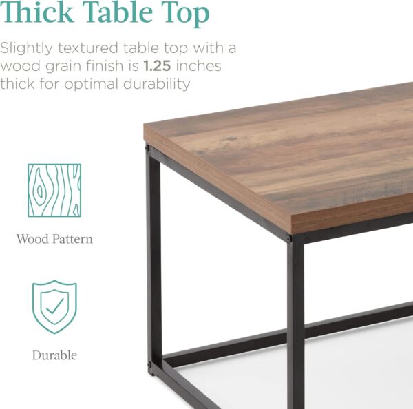 Best Choice Products 44in Modern Industrial Style Rectangular Wood Grain Top Coffee Table, Rustic Accent Furniture for Living Room w/Metal Frame, 1.25in Thick Butcher Block Tabletop - Brown - Image 5