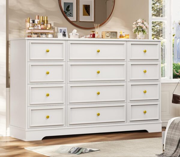 Hasuit Large Dresser with 12 Drawers for Bedroom, 61.4'' Long Modern Chest of Drawers, White Wide Dressers Clothes Closet, Wooden Bedroom Funiture Storage Organizer