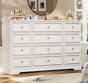 Hasuit Large Dresser with 12 Drawers for Bedroom, 61.4'' Long Modern Chest of Drawers, White Wide Dressers Clothes Closet, Wooden Bedroom Funiture Storage Organizer