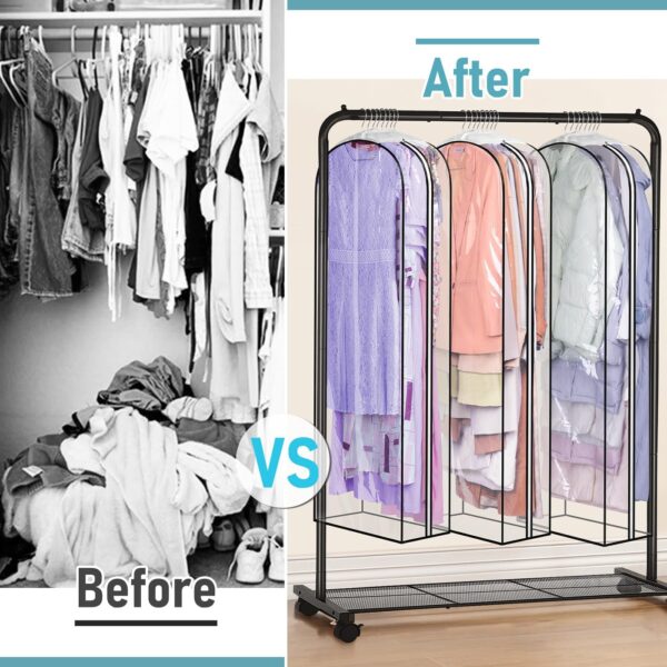 MISSLO 10" Gusseted All Clear Garment Bags for Hanging Clothes 60" Dress Bags for Gowns Long Hanging Clothes Bag for Closet Dress Cover for Coats, 3 Packs - Image 7