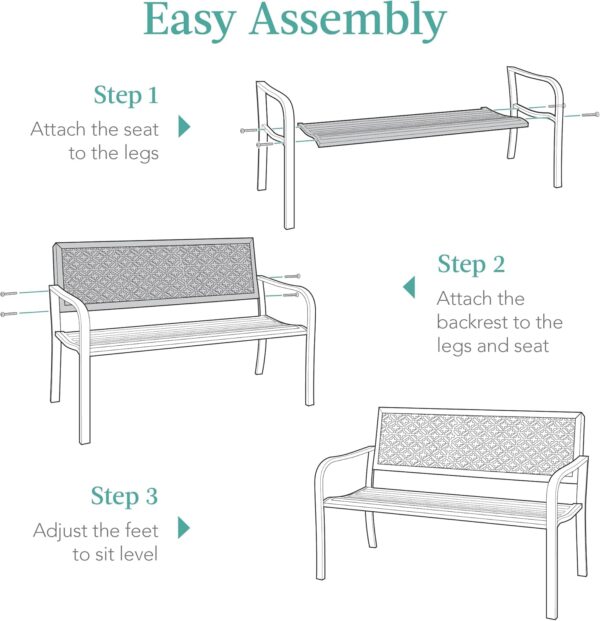 Best Choice Products Outdoor Bench 2-Person Metal Steel Benches Furniture for Garden, Patio, Porch, Entryway w/Geometric Backrest, 790lb Capacity – Black - Image 7