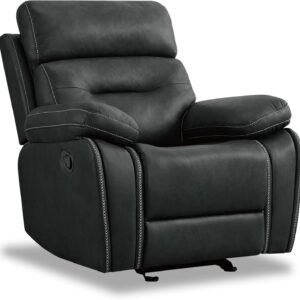 Leather Recliner Chair Manual Sofa Rocker for Adults with Overstuffed Arm for Living Room Bedroom Home Theater Seating