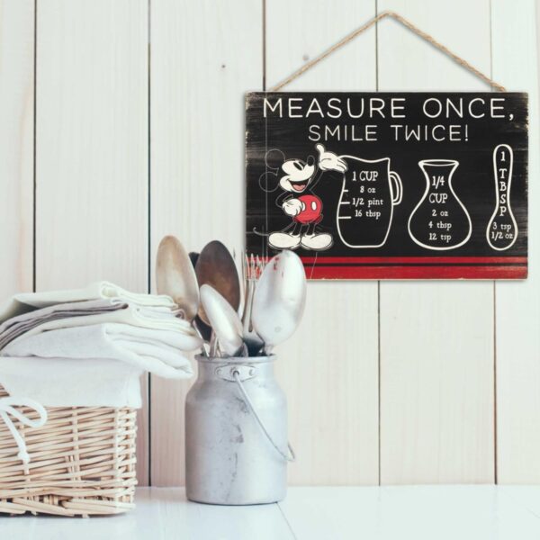Open Road Brands Disney Mickey Mouse Hanging Wood Measuring Sign - Measure Once, Smile Twice for Kitchen or Dining Room - Image 6